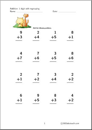 Addition 1 digit (set 5) Worksheet