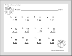Math: Addition: Two-Digit (without regrouping) – autumn theme