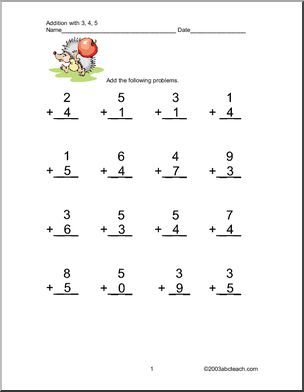 Addition with 3, 4, and 5 Worksheet