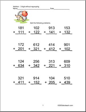 Addition 3 digits (set 1) Worksheet