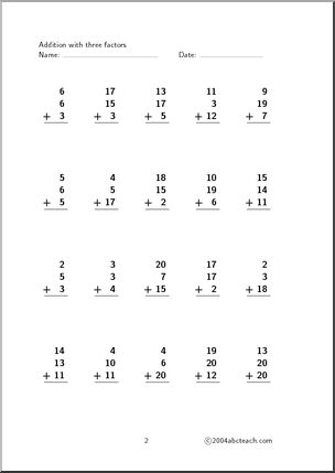 Worksheet: Addition – Three Addends (set 2) – Abcteach