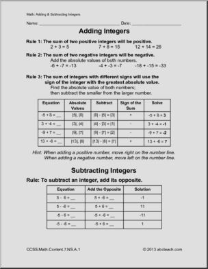 Math: Rules and Practice – Adding and Subtracting Integers (7th grade)