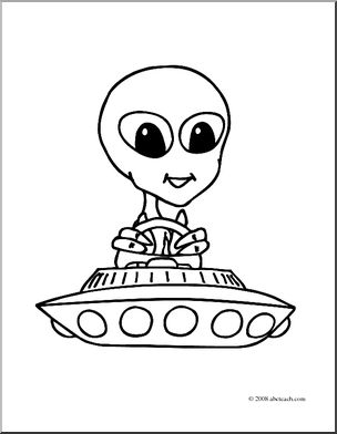 Clip Art: Flying Saucer (coloring page)