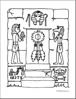 Clip Art: Halloween Houses: Alien Pharaoh Crypt (coloring page)