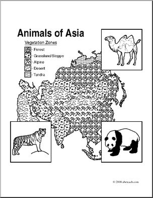 Clip Art: Animals of Asia (coloring page) – Abcteach