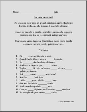 Italian: Grammar: Articolo indeterminativo
