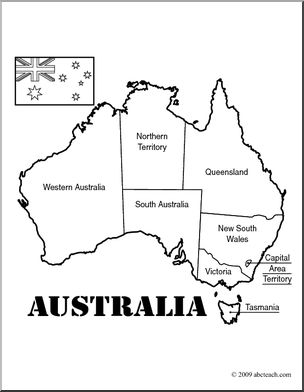 Clip Art: Australia Map (coloring page) Labeled