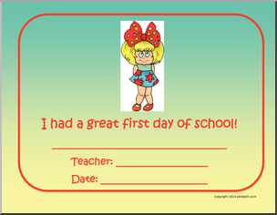 Award: First Day of School for Girl