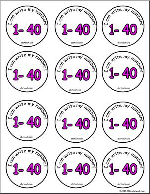 Small Badges: “I can write my numbers 1 – 40”