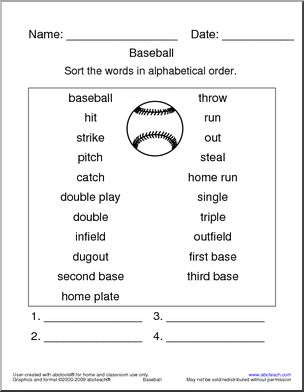Baseball Terminology ABC Order