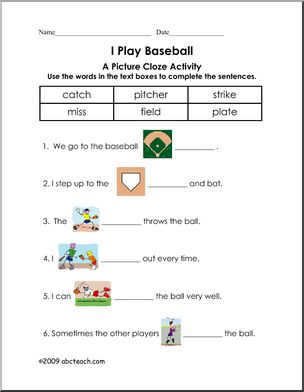 Worksheet: Picture Cloze – Baseball (elem)