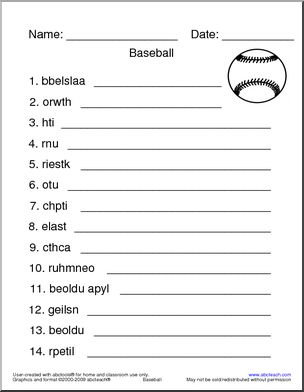 Unscramble the Words: Baseball Terminology