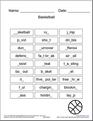 Basketball Terminology Missing Letters