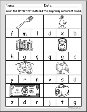 Beginning Consonants – worksheet set 2 Pre-Reading
