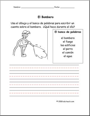 Spanish: Colorea y Escribe – “El Bombero” (primaria/elementaria)