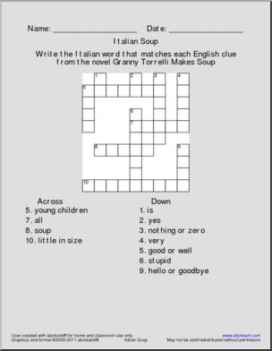 Book: Granny Torrelli Makes Soup Crossword (upper elem/middle ...