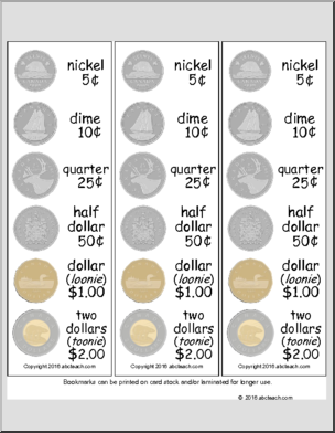 Canadian Coins Bookmarks (color)