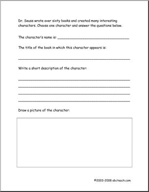 Dr. Seuss Character (primary/elem) Book Report Form