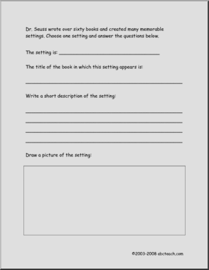 Dr. Seuss Settings (primary/elem) Book Report Form