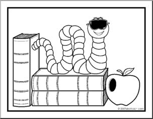 Coloring Page: Cool Bookworm