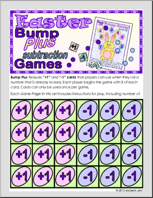 Math Game: Bump Plus: Subtraction Set – Easter