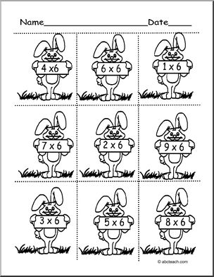 Multiplication x 6 (bunny theme) Flashcards