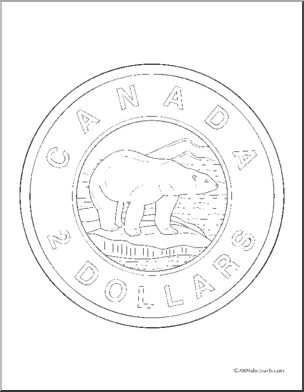 Money – Canadian Dollars (toonie) Coloring Page