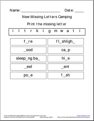 Missing Letter: Camping Theme (easy) (primary)