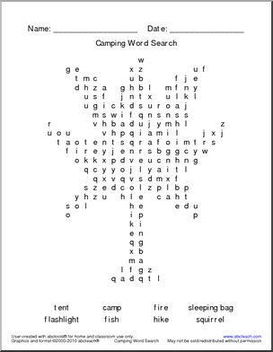 Word Search: Camping Theme (easy) (primary)