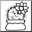 Clip Art: Cartoon Cactus with Face, Barrel (b/w)