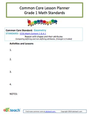 Common Core: Math Lesson Planner – Geometry (grade 1)