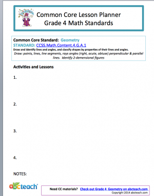Math Lesson Planner – Geometry (grade 4) Common Core
