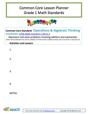 Common Core: Math Lesson Planner – Operations and Algebraic Thinking (grade 1)