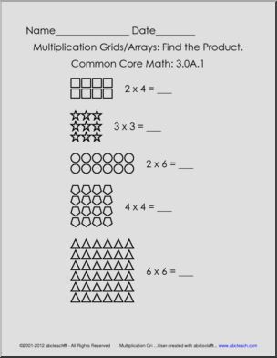 Multiplication: Grids and Arrays – Grade 3 (version 1)