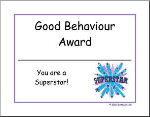 Certificate: Good Behaviour Super Star (uk spelling)