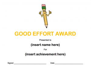 Certificate: Good Effort (type-in) (color)
