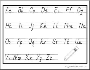 Chart: Manuscript Alphabet Aa-Zz with arrows (DN-Style Font)