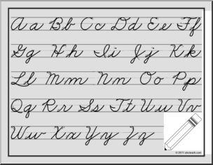 Chart: Cursive Aa-Zz ZB-Style Font with Lines & Arrows (primary) (b/w)