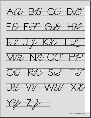Chart: Manuscript/Cursive Uppercase AA -ZZ  ZB-Style Font with Lines (primary) (b/w)
