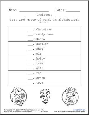 ABC Order: Christmas (primary) – with pictures