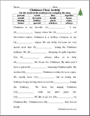Cloze – Christmas (elem) Worksheet