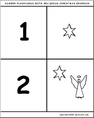 Flashcards: Numbers 1-10 (Christmas theme – religious, b/w)