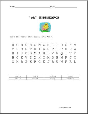 “ch” Words Word Search