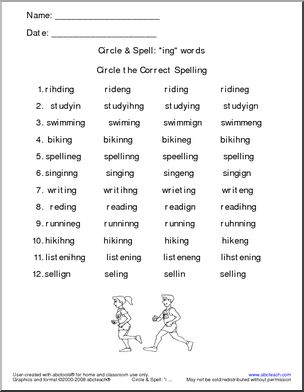 “ing” words (numbered)’ Circle & Spell – Abcteach