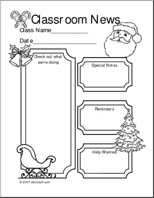 Classroom Newsletter: Christmas theme (b/w)