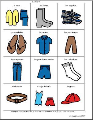 Spanish: Poster de vocabulario – La ropa (elementaria)