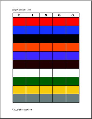 Bingo Cards: Colors (elementary) – check sheet Ã±color