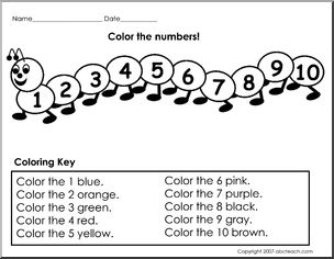 Color the Numbers (prek/primary) Worksheet