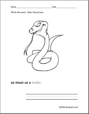 Color and Write: Color the Snake, Write the Word (ESL)