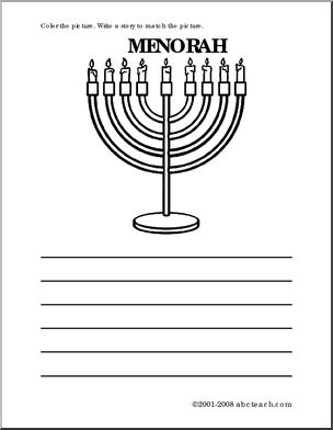 Hanukkah – Menorah (primary) Color and Write